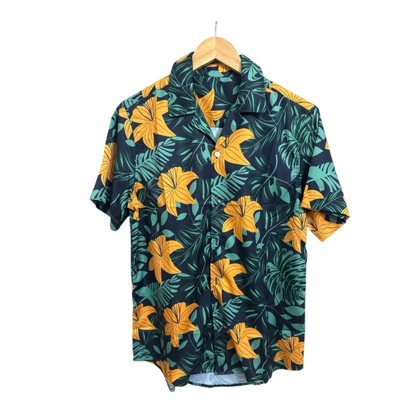 SHEIN Other - SHEIN Men's Floral Button Down Shirt - Orange and Green